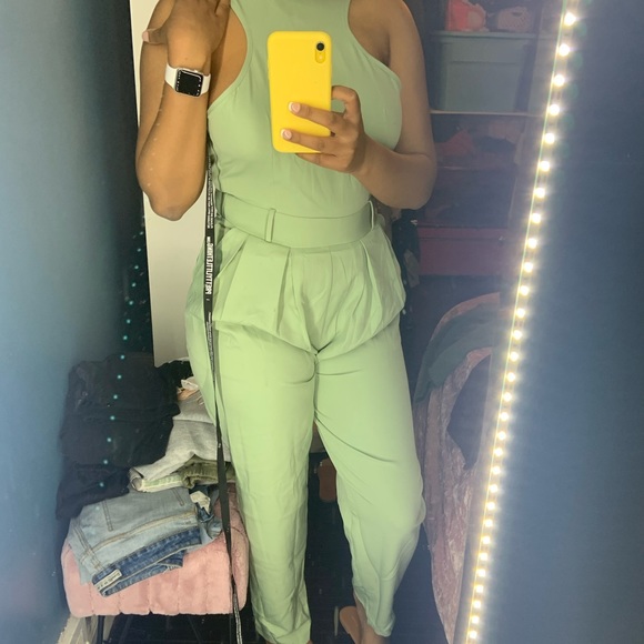 SOLD 🚫 PLT Sage Green Racer Back Pocket Detail Jumpsuit - Picture 5 of 6